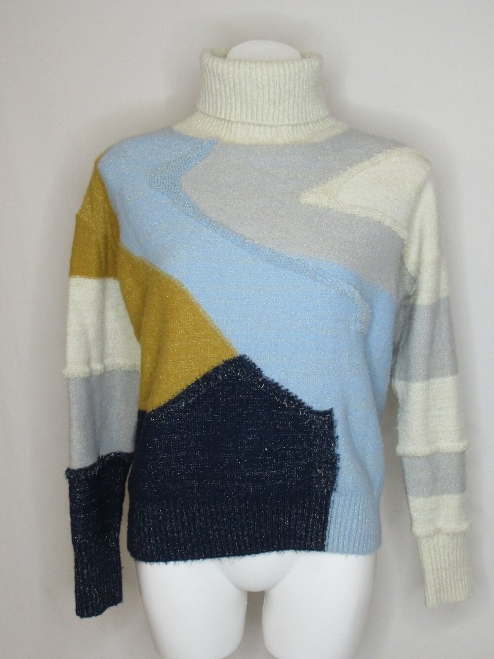 La Maille FRNCH Metallic Colorblock Turtleneck Sweater Women's S Small